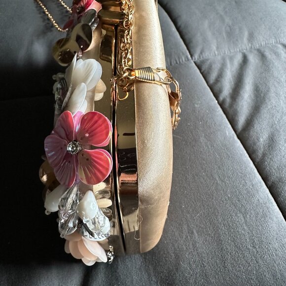 Floral and Rhinestone Clutch in Champagne Pink & Rose Gold - Picture 10 of 10